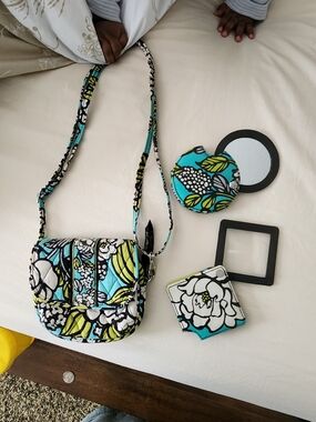 Vera Bradley Quilted Crossbody Bag w/ Matching Mirror & Magnifying Glass